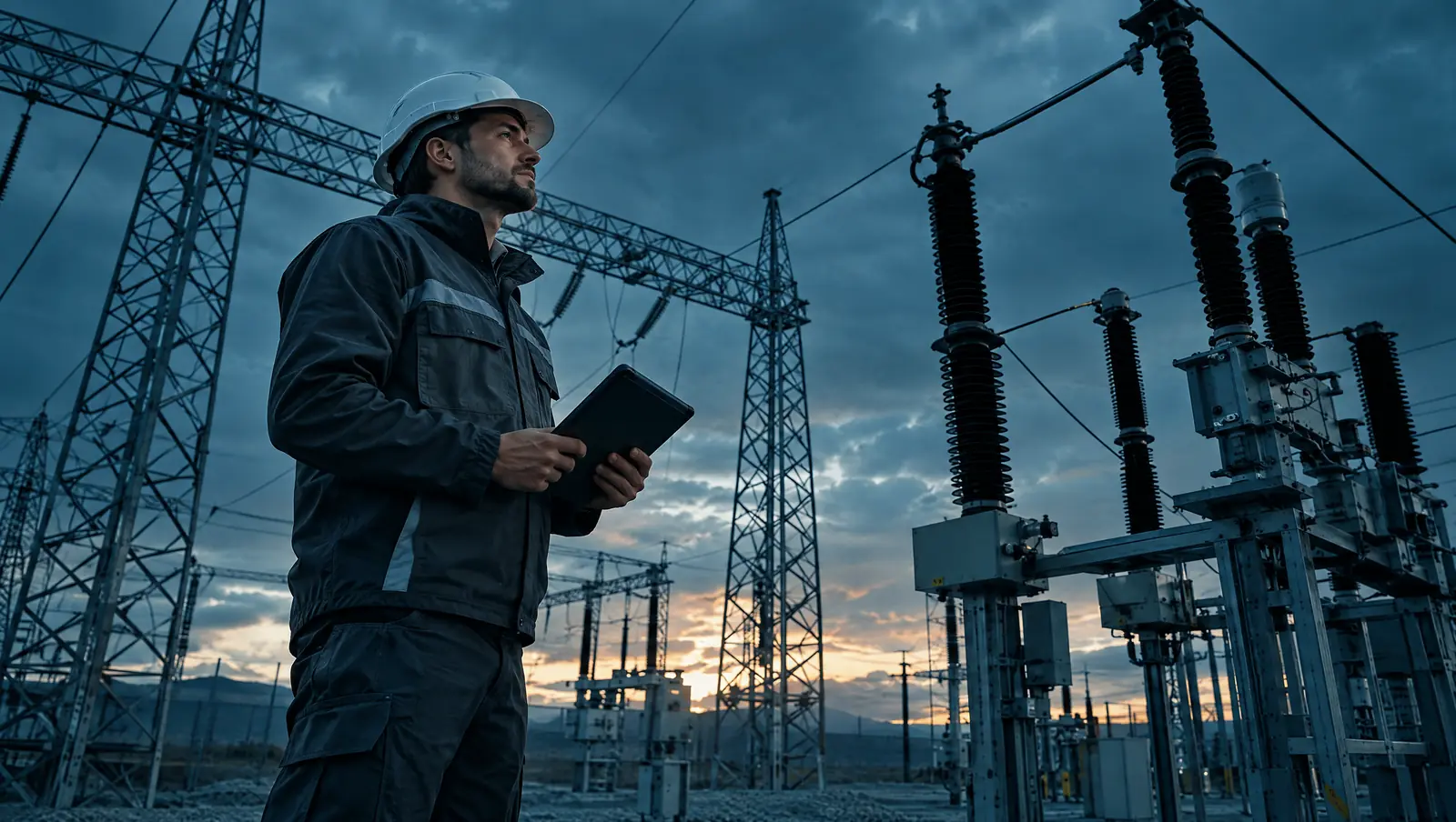 Técnico trabajando en línea eléctrica